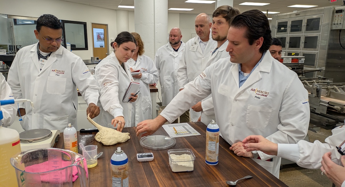 Day one of the commercial bread production course began with dough variation experiments that helped participants “see, hear, and smell” the science of bread take shape.